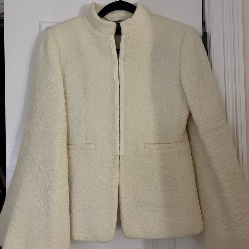 Rachel Zoe Cream Collarless Textured Blazer